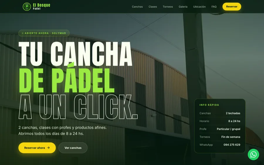 Web de El Bosque Padel: reserva de cancha online