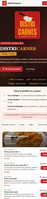 Web de DistriCarnes, carnicería cliente de Guiadeo, vista en celular