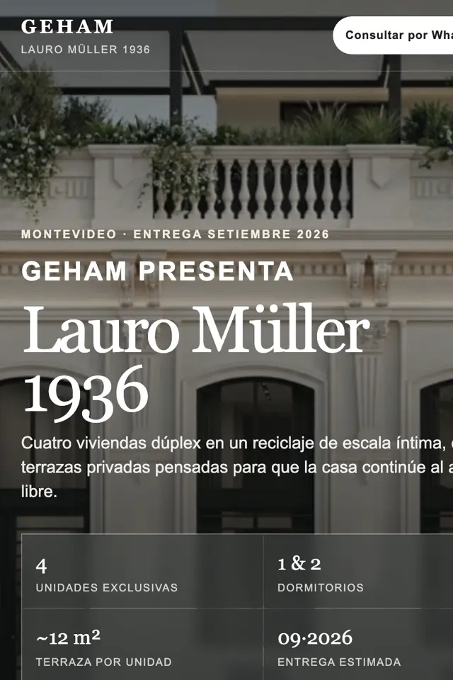 Web de Lauro Müller 1936, proyecto residencial hecho por Guiadeo, vista en celular